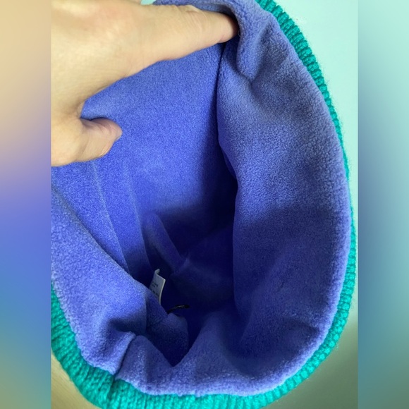 Vtg Patagonia Adult Beanie Green Multi Knit Fleece Geometric Wool Blend 80s 90s - Picture 4 of 9